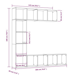 Ensemble bibliothèque/meuble TV 3 pcs Chêne marron 180x30x180cm