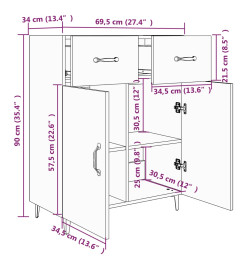 Buffet chêne fumé 69,5x34x90 cm bois d'ingénierie