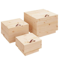 Boîtes de rangement avec couvercles 3 pcs Bois massif de pin