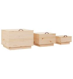 Boîtes de rangement avec couvercles 3 pcs Bois massif de pin