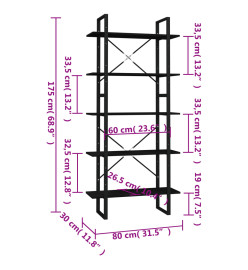 Bibliothèque à 5 niveaux Noir 80x30x175 cm Bois de pin