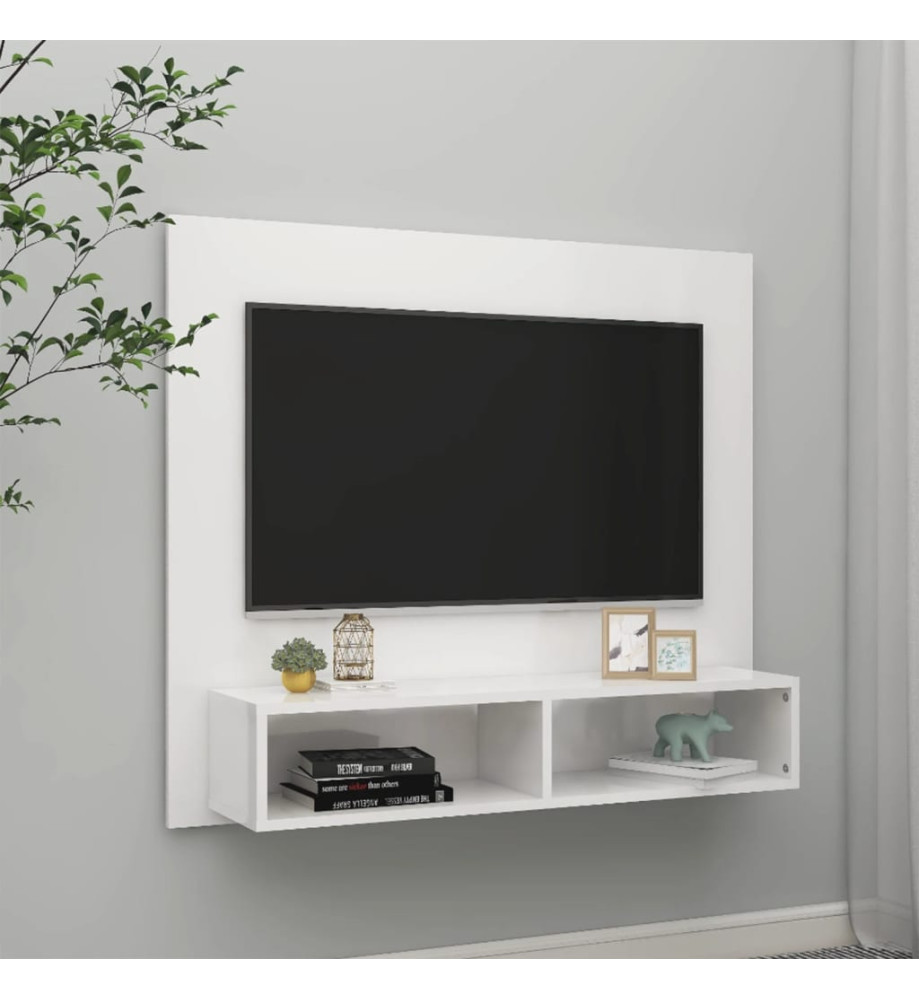 Meuble TV mural Blanc brillant 102x23,5x90 cm Aggloméré