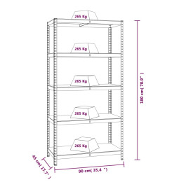 Étagère à 5 niveaux 2 pcs Gris Acier et bois ingénierie