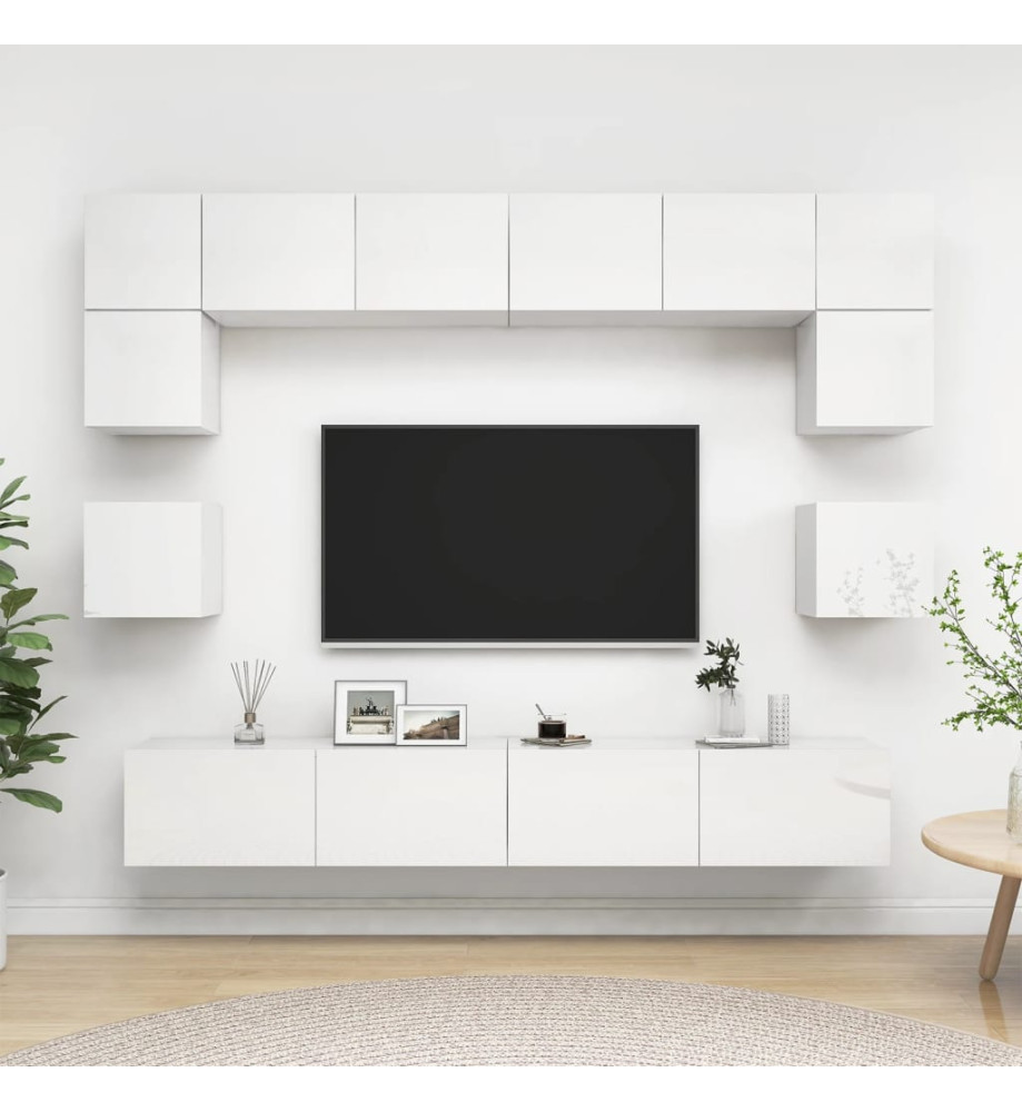 Ensemble de meuble TV 8 pcs Blanc brillant Aggloméré