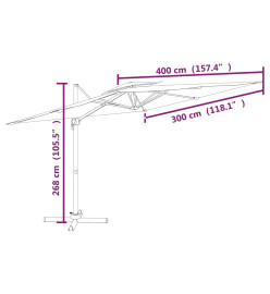 Parasol cantilever à double toit Bordeaux Rouge 400x300 cm