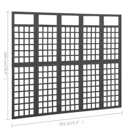 Cloison de séparation à 5 panneaux Bois de pin Noir 201,5x180cm