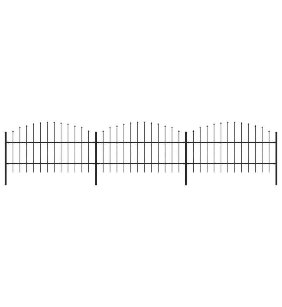 Clôture de jardin à dessus en lance Acier (0,75-1)x5,1 m Noir