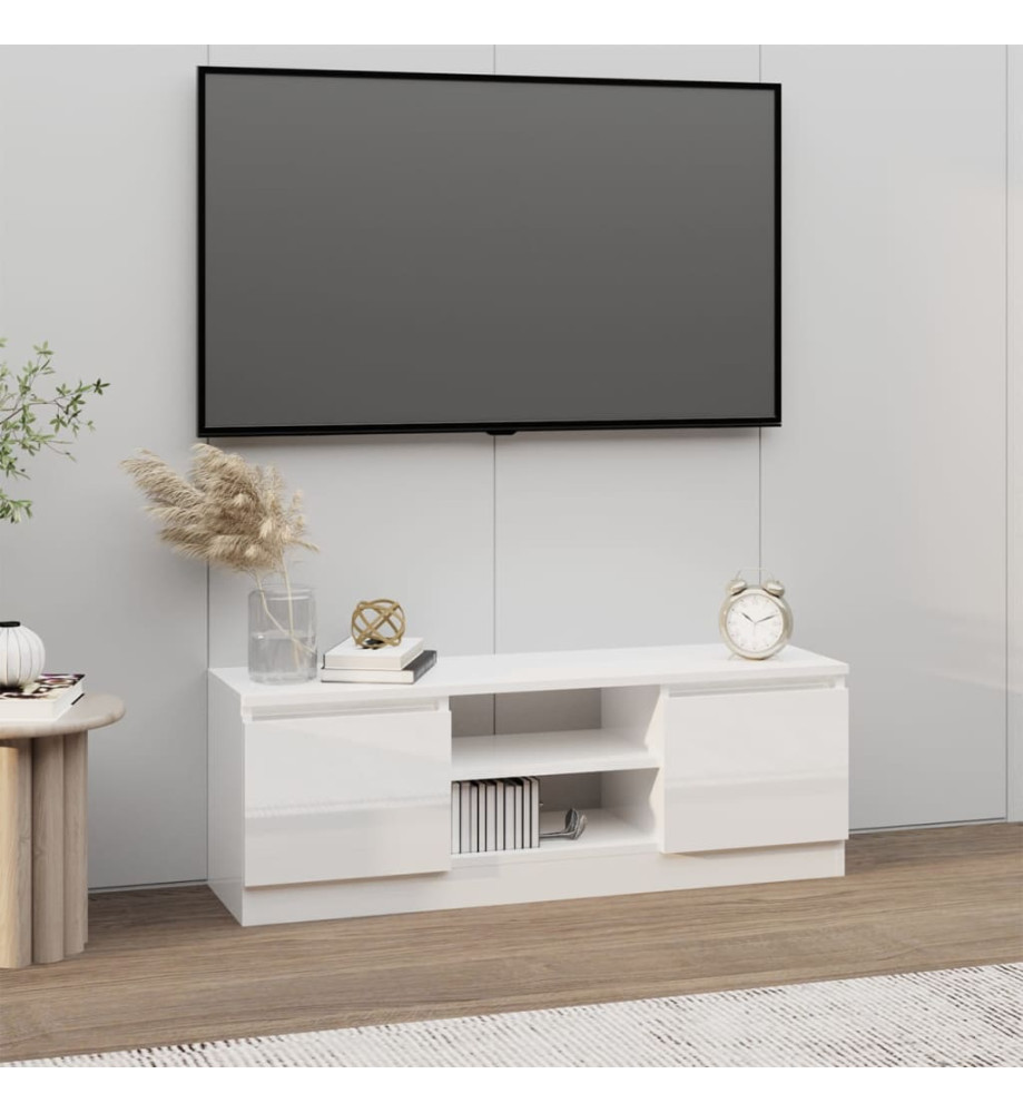 Meuble TV avec porte Blanc brillant 102x30x36 cm