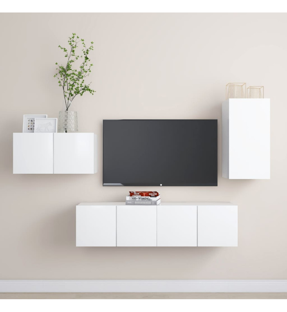 Ensemble de meuble TV 4 pcs Blanc Aggloméré