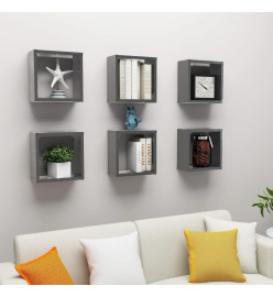 Étagères cube murales 6 pcs Gris brillant 30x15x30 cm