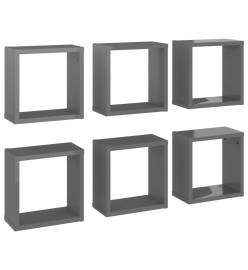 Étagères cube murales 6 pcs Gris brillant 30x15x30 cm