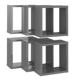 Étagères cube murales 6 pcs Gris brillant 30x15x30 cm