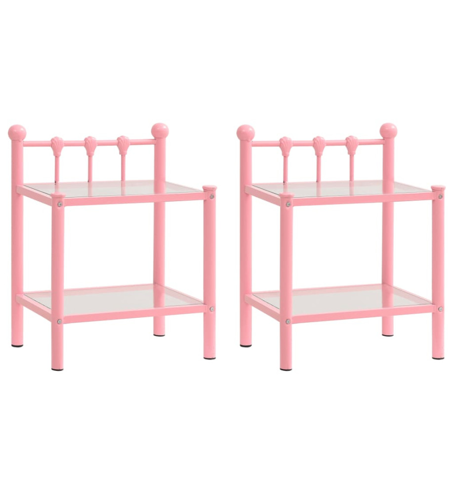 Tables de chevet 2 pcs Rose et transparent Métal et verre