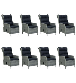 Mobilier à dîner 9 pcs avec coussins Résine tressée Gris clair
