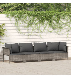 Salon de jardin 4 pcs avec coussins Gris Résine tressée