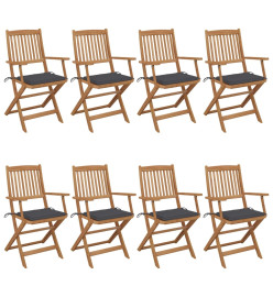 Chaises pliables de jardin 8 pcs avec coussins Bois d'acacia