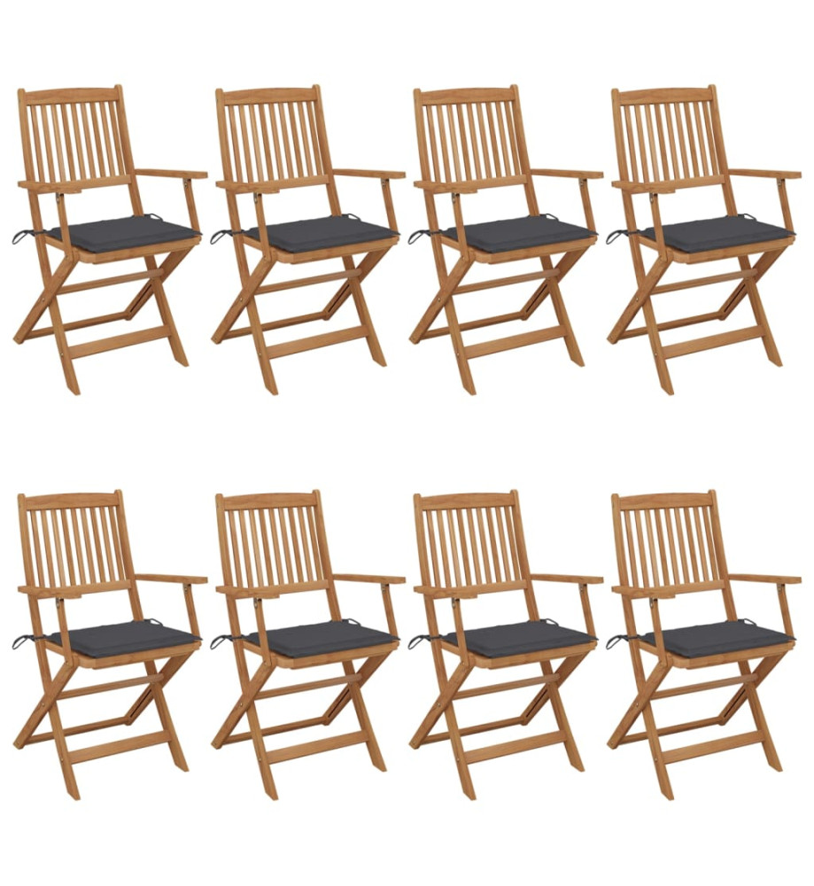 Chaises pliables de jardin 8 pcs avec coussins Bois d'acacia