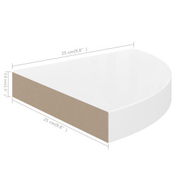 Étagères d'angle flottantes 2pcs blanc brillant 25x25x3,8cm MDF