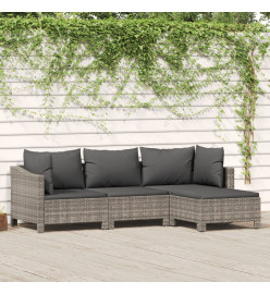 Salon de jardin 4 pcs avec coussins Gris Résine tressée