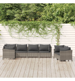 Salon de jardin 7 pcs avec coussins Gris Résine tressée