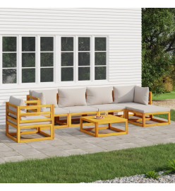 Salon de jardin 7 pcs avec coussins gris clair bois massif