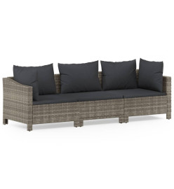 Salon de jardin 3 pcs avec coussins Gris Résine tressée