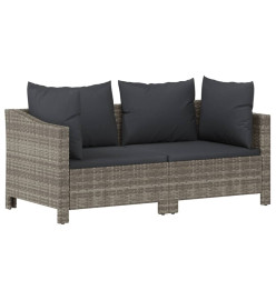 Salon de jardin 3 pcs avec coussins Gris Résine tressée