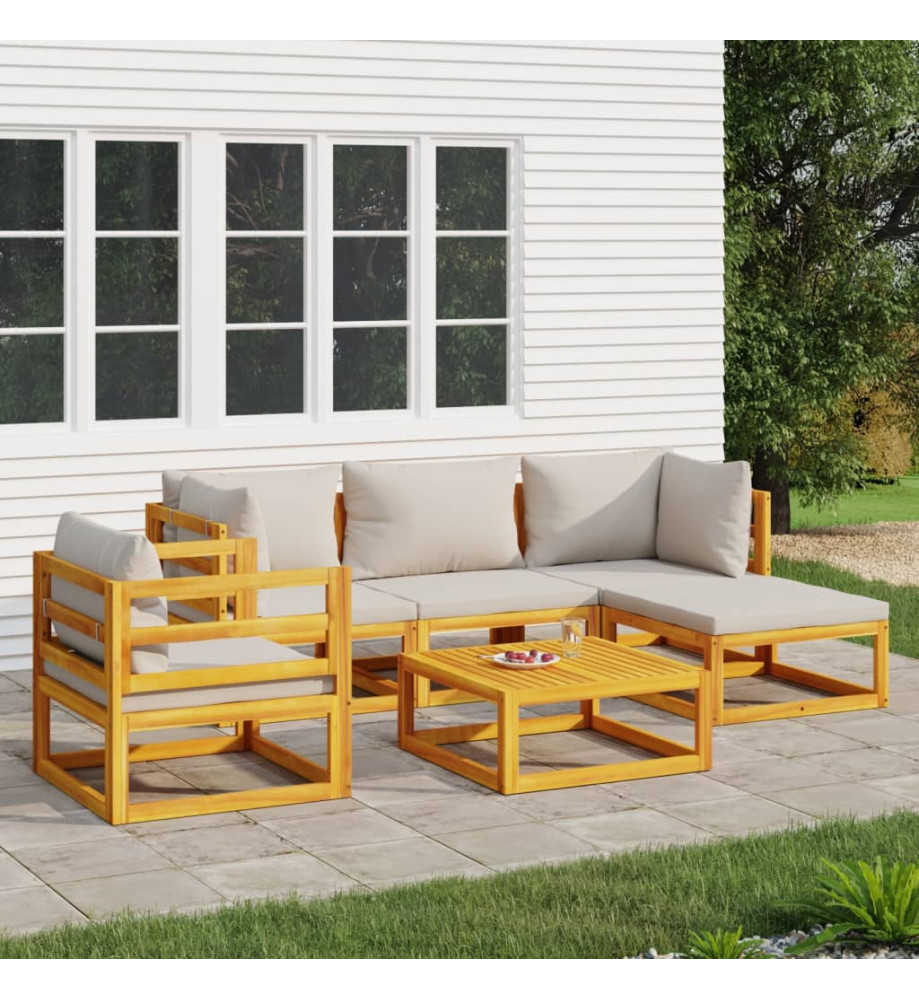 Salon de jardin 6 pcs avec coussins gris clair bois massif Salon de jardin 6 pcs avec coussins gris clair bois massif