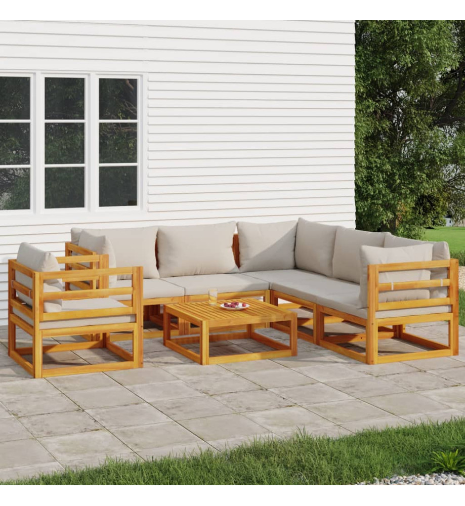 Salon de jardin 7 pcs avec coussins gris clair bois massif Salon de jardin 7 pcs avec coussins gris clair bois massif