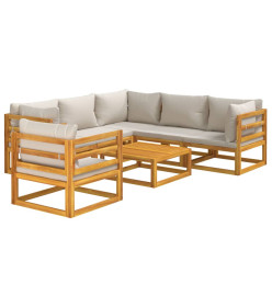 Salon de jardin 7 pcs avec coussins gris clair bois massif