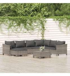 Salon de jardin 8 pcs avec coussins Gris Résine tressée