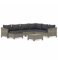Salon de jardin 8 pcs avec coussins Gris Résine tressée