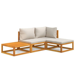 Salon de jardin 4 pcs avec coussins gris clair bois massif