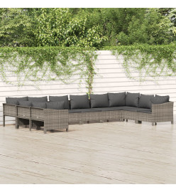 Salon de jardin 10 pcs avec coussins Gris Résine tressée