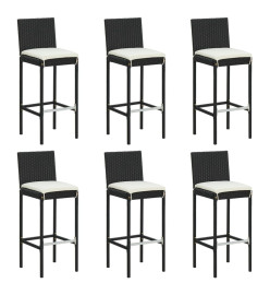 Tabourets de bar avec coussins 6 pcs noir résine tressée