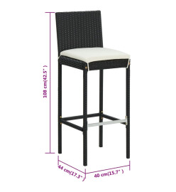 Tabourets de bar avec coussins 6 pcs noir résine tressée