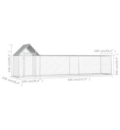 Poulailler 5 x 1 x 1,5 m Acier galvanisé