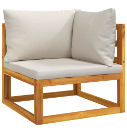 Canapé d'angle sectionnel avec coussins gris clair bois acacia