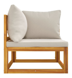 Canapé d'angle sectionnel avec coussins gris clair bois acacia