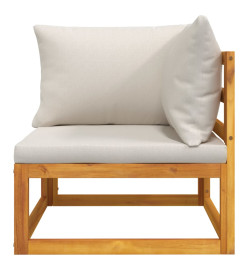 Canapé d'angle sectionnel avec coussins gris clair bois acacia