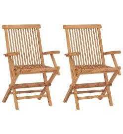 Chaises de jardin 2 pcs avec coussins bleu clair Teck massif