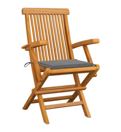 Chaises de jardin avec coussins gris 2 pcs Bois de teck massif