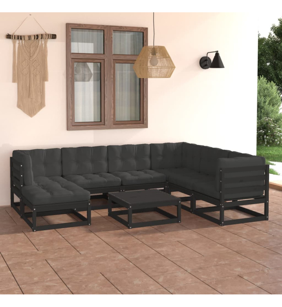 Salon de jardin 8 pcs avec coussins Bois de pin massif Salon de jardin 8 pcs avec coussins Bois de pin massif