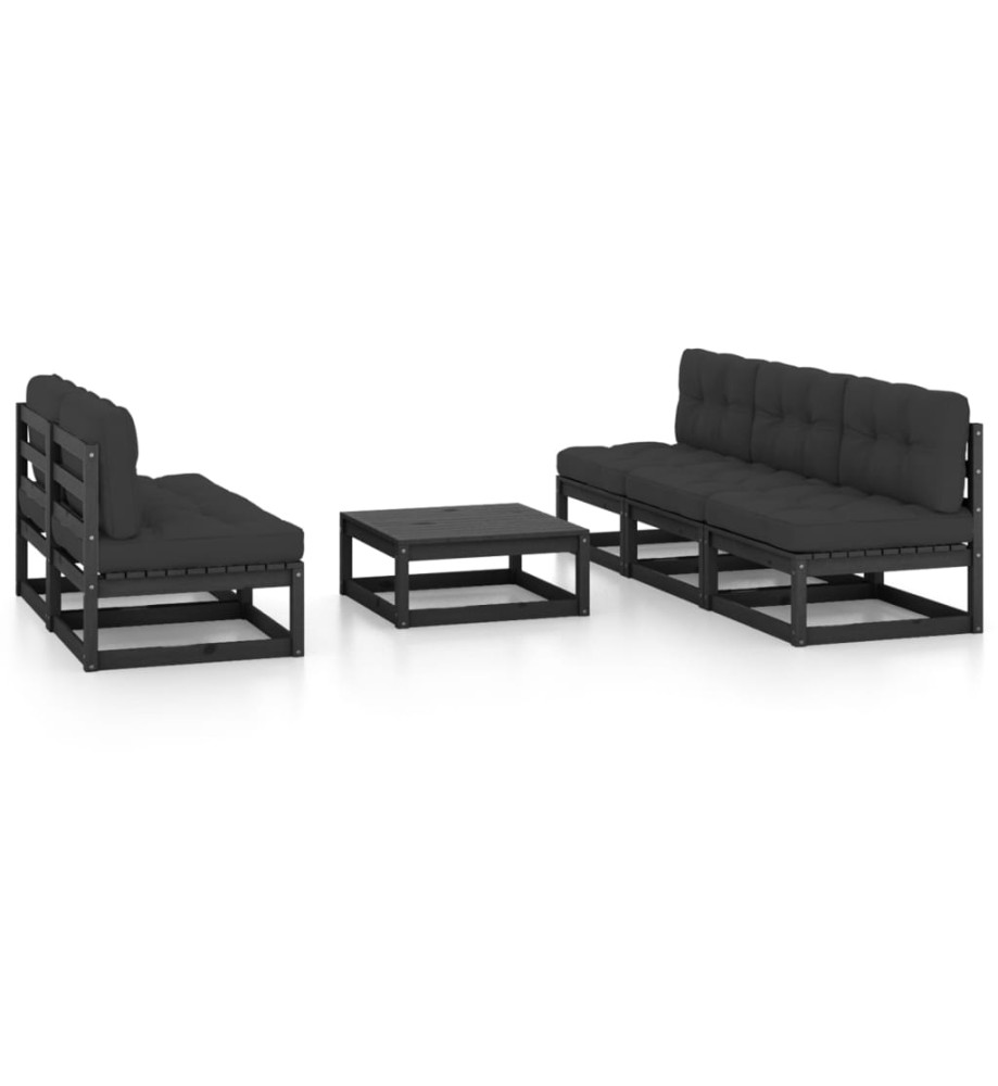 Salon de jardin 6 pcs avec coussins Bois de pin massif Salon de jardin 6 pcs avec coussins Bois de pin massif