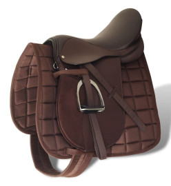 Set de selle équitation 17,5" en cuir véritable 12 cm 5 en 1 brun