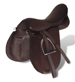 Set de selle équitation 17,5" en cuir véritable 12 cm 5 en 1 brun