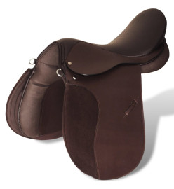 Set de selle équitation 17,5" en cuir véritable 12 cm 5 en 1 brun