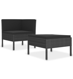 Salon de jardin 2 pcs avec coussins Résine tressée Noir