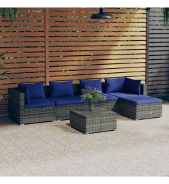Salon de jardin 6 pcs avec coussins résine tressée gris