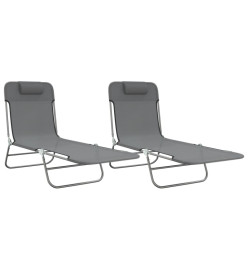 Chaises longues pliables 2 pcs gris textilène et acier